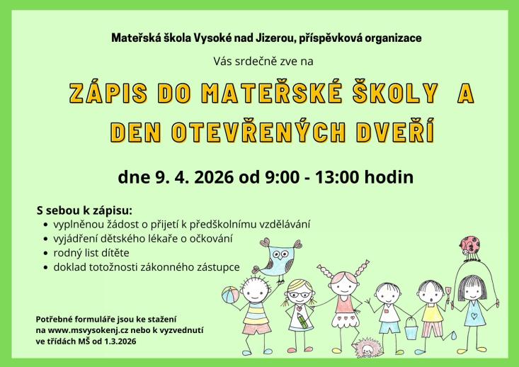 Zápis do&nbsp;MŠ a&nbsp;den otevřených dveří
